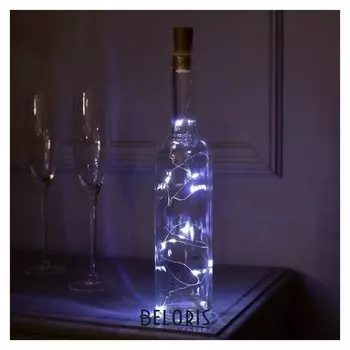 Гирлянда "Нить" 1 м роса с пробкой, Ip20, серебристая нить, 10 Led, свечение белое, фиксинг, 3 х Lr44