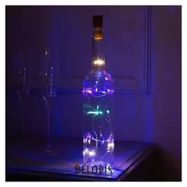 Гирлянда "Нить" 1 м роса с пробкой, Ip20, серебристая нить, 10 Led, свечение мульти, фиксинг, 3 х Lr44