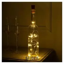 Гирлянда "Нить" 1 м роса с пробкой, Ip20, серебристая нить, 10 Led, свечение тёплое белое, фиксинг, 3 х Lr44