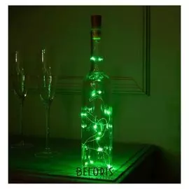 Гирлянда "Нить" 1 м роса с пробкой, Ip20, серебристая нить, 10 Led, свечение зелёное, фиксинг, 3 х Lr44