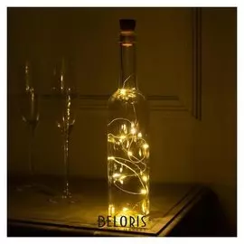 Гирлянда "Нить" 1 м роса с пробкой, Ip44, серебристая нить, 10 Led, свечение тёплое белое, фиксинг, солнечная батарея