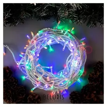 Гирлянда "Нить" 20 м, Ip44, белая нить, 200 Led, свечение мульти, 8 режимов, 220 В
