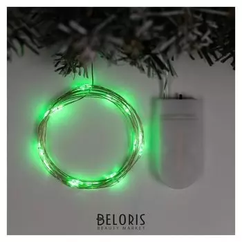 Гирлянда "Нить" 2 м роса, Ip20, серебристая нить, 20 Led, свечение зелёное, фиксинг, 2 х Cr2032