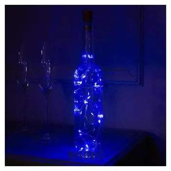 Гирлянда "Нить" 2 м роса с пробкой, Ip20, серебристая нить, 20 Led, свечение синее, фиксинг, 3 х Lr44