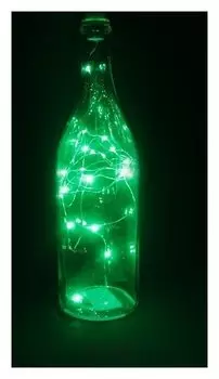 Гирлянда "Нить" 2 м роса с пробкой, Ip20, серебристая нить, 20 Led, свечение зелёное, фиксинг, 3 х Lr44