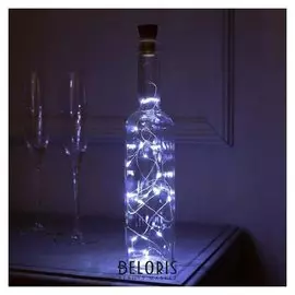 Гирлянда "Нить" 2 м роса с пробкой, Ip44, серебристая нить, 20 Led, свечение белое, фиксинг, солнечная батарея