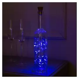 Гирлянда "Нить" 2 м роса с пробкой, Ip44, серебристая нить, 20 Led, свечение синее, фиксинг, солнечная батарея