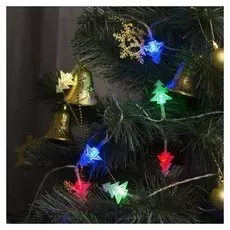 Гирлянда "Нить"3 м с насадками"ёлки", Ip20, прозрачная нить, 20 Led, свечение мульти, фиксинг, 3 х AA