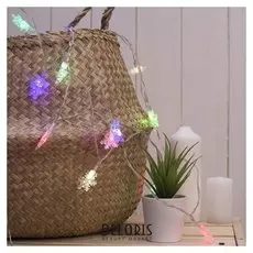 Гирлянда "Нить"3 м с насадками"снежинки малые", Ip20, прозрачная нить, 20 Led, свечение мульти, фиксинг, 3 х AA