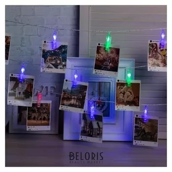 Гирлянда "Нить"4.5 м с насадками"прищепки", Ip20, прозрачная нить, 20 Led, свечение Rg/rb, мигание, 220 В