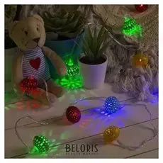 Гирлянда "Нить"4 м с насадками"фонарик", Ip20, прозрачная нить, 20 Led, свечение мульти, 8 режимов, 220 В