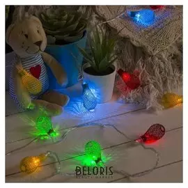 Гирлянда "Нить"4 м с насадками"фонарик сетка", Ip20, прозрачная нить, 20 Led, свечение мульти, 8 режимов, 220 В