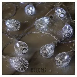 Гирлянда "Нить"4 м с насадками"фонарик сетка", Ip20, прозрачная нить, 20 Led, свечение белое, 8 режимов, 220 В