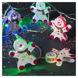 Гирлянда "Нить"4 м с насадками"печеньки", Ip20, прозрачная нить, 20 Led, свечение мульти, 8 режимов, 220 В