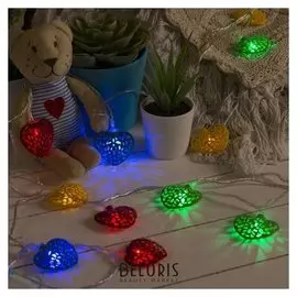 Гирлянда "Нить"4 м с насадками"сердце", Ip20, прозрачная нить, 20 Led, свечение мульти, 8 режимов, 220 В