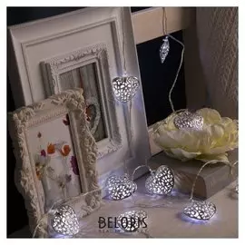 Гирлянда "Нить"4 м с насадками"сердце", Ip20, прозрачная нить, 20 Led, свечение белое, 8 режимов, 220 В