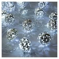 Гирлянда "Нить"4 м с насадками"шарик с орнаментом", Ip20, прозрачная нить, 20 Led, свечение белое, 8 режимов, 220 В