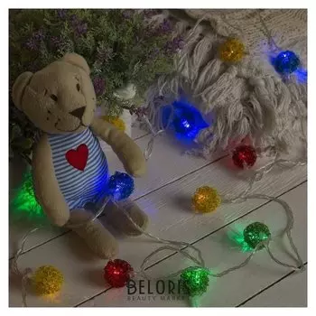 Гирлянда "Нить"4 м с насадками"шарик проволока", Ip20, прозрачная нить, 20 Led, свечение мульти, 8 режимов, 220 В