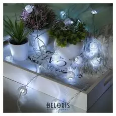 Гирлянда "Нить"4 м с насадками"шарик плетёный", Ip20, прозрачная нить, 20 Led, свечение белое, 8 режимов, 220 В