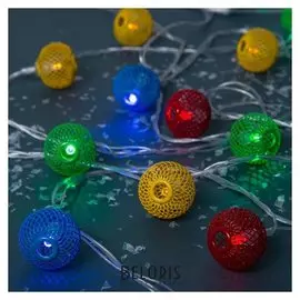 Гирлянда "Нить"4 м с насадками"шарик сетка", Ip20, прозрачная нить, 20 Led, свечение мульти, 8 режимов, 220 В