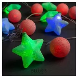 Гирлянда "Нить"4 м с насадками"звезда и шарик", Ip20, прозрачная нить, 20 Led, свечение мульти, 8 режимов, 220 В