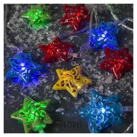 Гирлянда "Нить"4 м с насадками"звезда", Ip20, прозрачная нить, 20 Led, свечение мульти, 8 режимов, 220 В