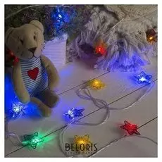 Гирлянда "Нить"4 м с насадками"звёздочки", Ip20, прозрачная нить, 20 Led, свечение мульти, 8 режимов, 220 В