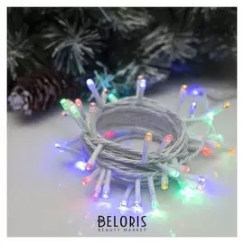 Гирлянда "Нить" 5 м, Ip20, белая нить, 50 Led, свечение мульти, 8 режимов, 220 В