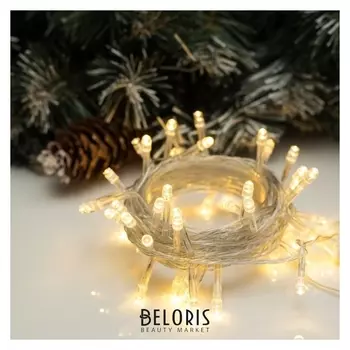 Гирлянда "Нить" 5 м, Ip20, прозрачная нить, 50 Led, свечение тёплое белое, 8 режимов, 220 В