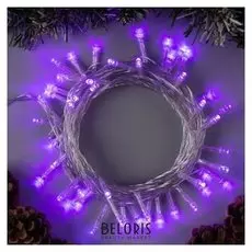 Гирлянда "Нить" 5 м, Ip20, прозрачная нить, 50 Led, свечение фиолетовое, 8 режимов, 220 В