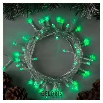 Гирлянда "Нить" 5 м, Ip20, прозрачная нить, 50 Led, свечение зелёное, 8 режимов, 220 В