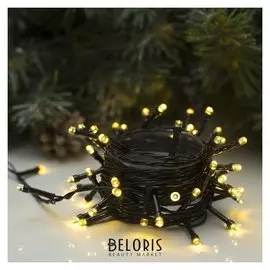 Гирлянда "Нить" 5 м, Ip20, тёмная нить, 50 Led, свечение тёплое белое, 8 режимов, 220 В