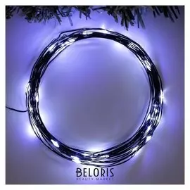 Гирлянда "Нить" 5 м роса, Ip20, чёрная нить, 50 Led, свечение белое, 2 режима, 3 х AA