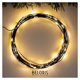 Гирлянда "Нить" 5 м роса, Ip20, чёрная нить, 50 Led, свечение тёплое белое, 2 режима, 3 х AA