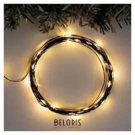 Гирлянда "Нить" 5 м роса, Ip20, чёрная нить, 50 Led, свечение тёплое белое, фиксинг, USB