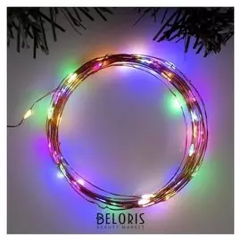 Гирлянда "Нить" 5 м роса, Ip20, медная нить, 50 Led, свечение мульти, 2 режима, 3 х AA