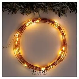 Гирлянда "Нить" 5 м роса, Ip20, медная нить, 50 Led, свечение тёплое белое, мерцание, 3 х AA