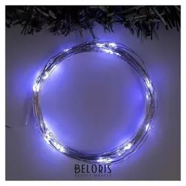 Гирлянда "Нить" 5 м роса, Ip20, серебристая нить, 50 Led, свечение белое, мерцание, 3 х AA