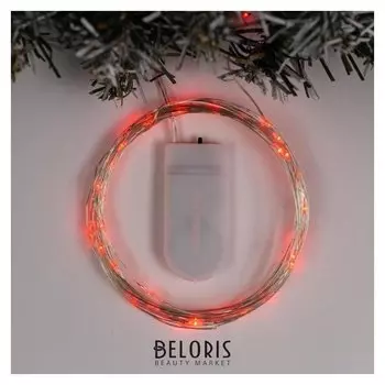 Гирлянда "Нить" 5 м роса, Ip20, серебристая нить, 50 Led, свечение красное, фиксинг, 2 х Cr2032