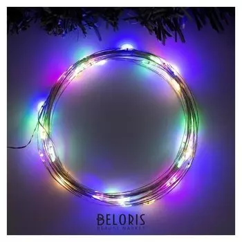 Гирлянда "Нить" 5 м роса, Ip20, серебристая нить, 50 Led, свечение мульти, 2 режима, 3 х AA