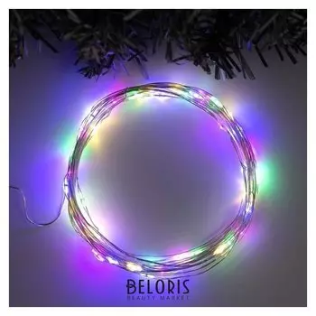 Гирлянда "Нить" 5 м роса, Ip20, серебристая нить, 50 Led, свечение мульти, фиксинг, USB