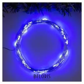 Гирлянда "Нить" 5 м роса, Ip20, серебристая нить, 50 Led, свечение синее, 2 режима, 3 х AA