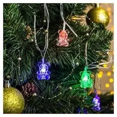 Гирлянда "Нить"5 м с насадками"мишки", Ip20, прозрачная нить, 20 Led, свечение мульти, мигание, 220 В