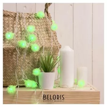 Гирлянда "Нить"5 м с насадками"ёжики зелёные", Ip20, прозрачная нить, 30 Led, свечение зелёное, 8 режимов, 220 В