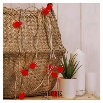 Гирлянда "Нить"5 м с насадками"шарики красные", Ip20, прозрачная нить, 30 Led, свечение красное, 8 режимов, 220 В