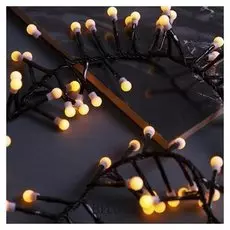 Гирлянда "Нить" уличная, умс, мишура шарики 3 м, Led-288-220v фиксинг, нить тёмная, свечение жёлтое