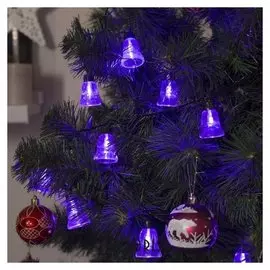 Гирлянда "Нить"улично-комнатная с насадками"колокол", 5м, Led(Ip44)-40-220v, 8 режимов, нить тёмная, свечение фиолетовое