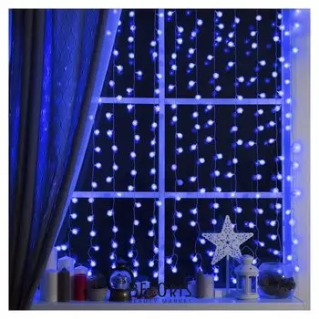 Гирлянда "Занавес"2 х 1.5 м с насадками"ёжики", Ip20, прозрачная нить, 360 Led, свечение синее, 8 режимов, 220 В