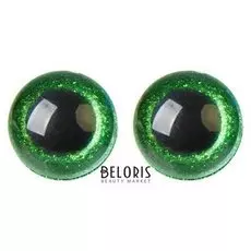 Глаза винтовые с заглушками, «Блёстки» набор 14 шт, размер 1 шт: 2,8 см, цвет зелёный