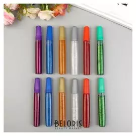 Глиттер клеевой (Набор 12 шт) "Блёстки яркие" в тюбике, 10 г